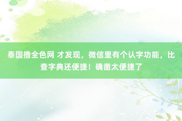 泰国撸全色网 才发现，微信里有个认字功能，比查字典还便捷！确凿太便捷了