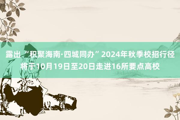 露出 “积聚海南·四城同办”2024年秋季校招行径将于10月19日至20日走进16所要点高校